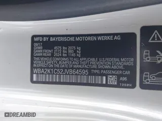 2018 BMW 2 Series 230i xDrive with VIN WBA2K1C52JVB64595, listed as a IAAI auction lot 41604748 with 47,461 mi miles. Bid and sale history available at carsss.com. Image 9.