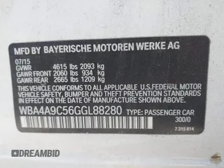 2016 BMW 4 Series 428i with VIN WBA4A9C56GGL88280, listed as a IAAI auction lot 41934868 with 166,720 mi miles and . Bid and sale history available at carsss.com. Image 9.