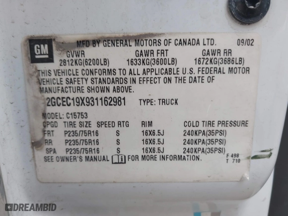 2003 Chevrolet Silverado 1500 LS with VIN 2GCEC19X931162981, listed as a IAAI auction lot 41885134 with 168,962 mi miles. Bid and sale history available at carsss.com. Image 9.