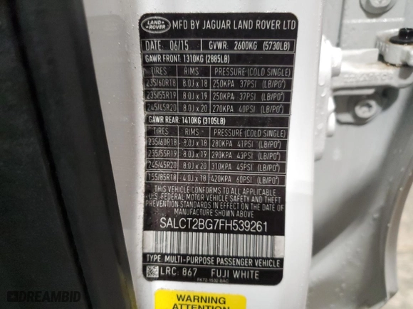 2015 Land Rover Discovery Sport HSE LUX with VIN SALCT2BG7FH539261, listed as a Copart auction lot 48179594 with 89,183 mi miles. Bid and sale history available at carsss.com. Image 13.