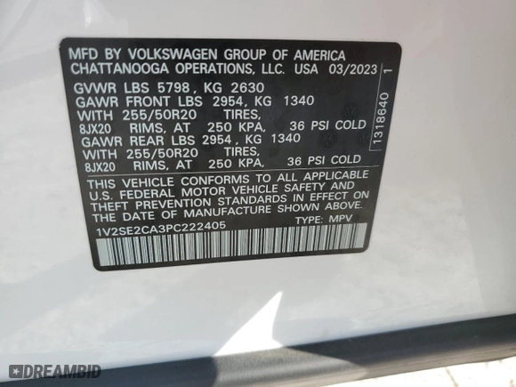 2023 Volkswagen Atlas Cross Sport 3.6L V6 SEL with VIN 1V2SE2CA3PC222405, listed as a Copart auction lot 67877943 with 11,492 mi miles. Bid and sale history available at carsss.com. Image 12.