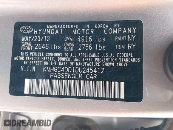 2013 Hyundai Genesis 3.8L with VIN KMHGC4DD1DU245412, listed as a IAAI auction lot 42133286 with 184,151 mi miles and . Bid and sale history available at DreamBid. Image 9.