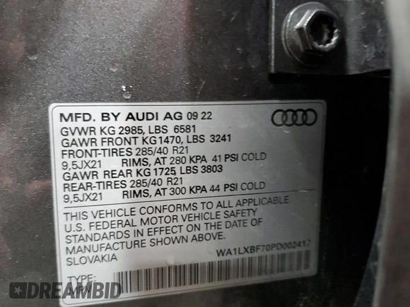 2023 Audi Q7 Premium Plus with VIN WA1LXBF70PD002417, listed as a Copart auction lot 50189695 with 29,754 mi miles and Salvage title. Bid and sale history available at DreamBid. Image 15.
