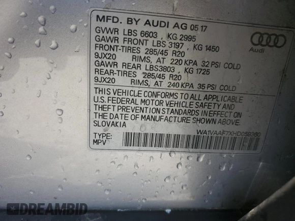 2017 Audi Q7 Prestige with VIN WA1VAAF7XHD059360, listed as a Copart auction lot 61988625 with 149,708 mi miles and Clean title. Bid and sale history available at DreamBid. Image 12.