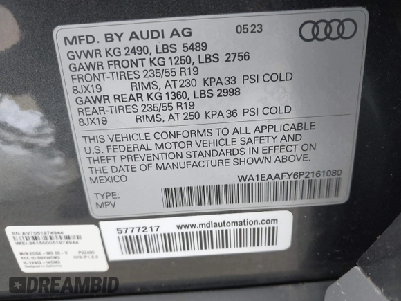 2023 Audi Q5 S line Premium Plus z VIN WA1EAAFY6P2161080, wystawiony jako IAAI lot #41282613 z przebiegiem 20 268 mil mil oraz . Historia ofert i sprzedaży dostępna na DreamBid. Obrazek 9.