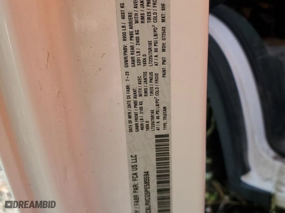 2023 Ram ProMaster Cargo Van with VIN 3C6LRVCG5PE585594, listed as a Copart auction lot 71337814 with 13,650 mi miles and Salvage Title. Bid and sale history available at carsss.com. Image 13.