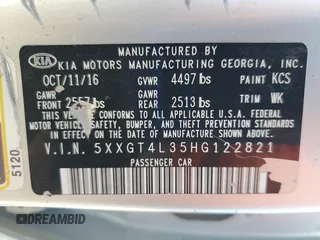 2017 Kia Optima LX with VIN 5XXGT4L35HG122821, listed as a Copart auction lot 59802025 with 163,232 mi miles and Salvage title. Bid and sale history available at DreamBid. Image 12.