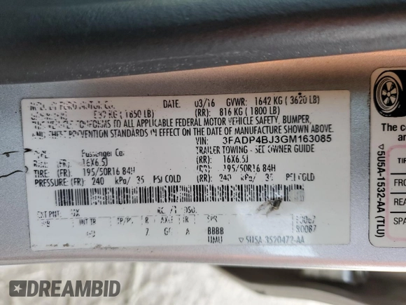 2016 Ford Fiesta SE with VIN 3FADP4BJ3GM163085, listed as a Copart auction lot 49156555 with 134,224 mi miles and Salvage Title. Bid and sale history available at DreamBid. Image 12.