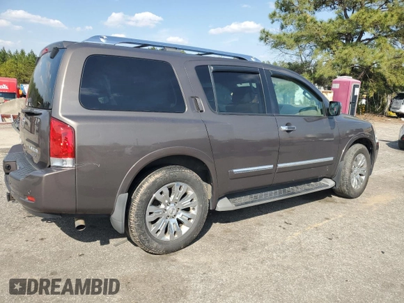 2015 Nissan Armada Platinum z VIN 5N1BA0NF1FN608684, wystawiony jako Copart lot #49003675 z przebiegiem 150 236 mil mil oraz Szkoda całkowita • Salvage title. Historia ofert i sprzedaży dostępna na DreamBid. Obrazek 3.