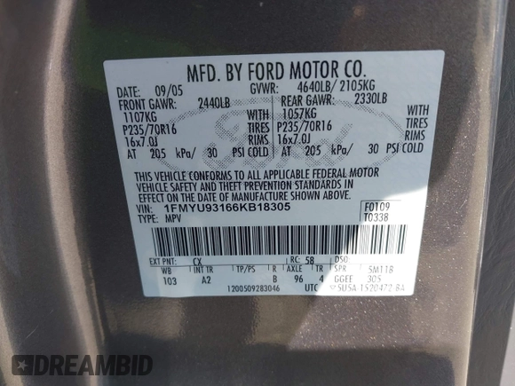 2006 Ford Escape XLT с VIN 1FMYU93166KB18305, выставлен на аукционе IAAI как лот 42316332 с пробегом 252 743 миль миль и . История ставок и продаж доступна на DreamBid. Изображение 9.