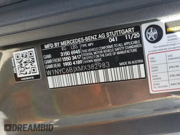 2021 Mercedes-Benz G 550 z VIN W1NYC6BJXMX382983, wystawiony jako Copart lot #61177185 z przebiegiem 22 835 mil mil oraz Szkoda całkowita • Salvage title. Historia ofert i sprzedaży dostępna na DreamBid. Obrazek 13.