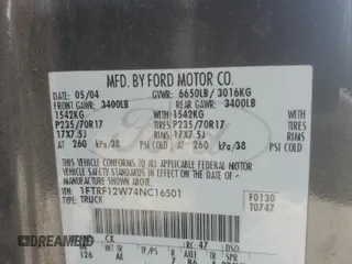 2004 Ford F-150 XL z VIN 1FTRF12W74NC16501, wystawiony jako Copart lot #57530505 z przebiegiem 186 508 mil mil oraz Szkody całkowita. Historia ofert i sprzedaży dostępna na DreamBid. Obrazek 12.