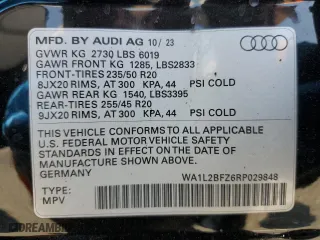 2024 Audi Q4 e-tron Premium Plus with VIN WA1L2BFZ6RP029848, listed as a Copart auction lot 64954434 with 3,034 mi miles and Salvage Title. Bid and sale history available at carsss.com. Image 14.