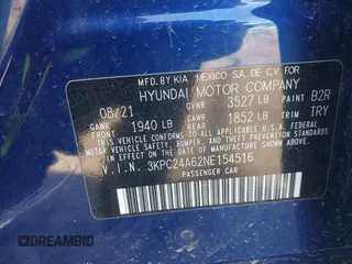 2022 Hyundai Accent SE with VIN 3KPC24A62NE154516, listed as a IAAI auction lot 41673344 with 85,945 mi miles and . Bid and sale history available at carsss.com. Image 9.