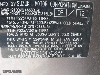 2013 Suzuki Grand Vitara Premium with VIN JS3TD0D61D4100379, listed as a IAAI auction lot 41757205 with 152,692 mi miles. Bid and sale history available at carsss.com. Image 9.