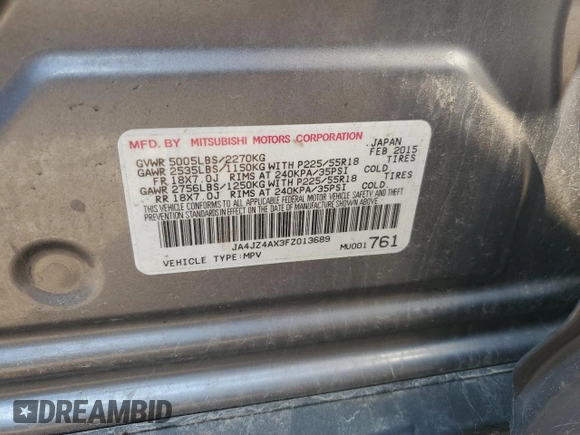 2015 Mitsubishi Outlander GT with VIN JA4JZ4AX3FZ013689, listed as a Copart auction lot 60674085 with 115,402 mi miles and Clean title. Bid and sale history available at DreamBid. Image 12.
