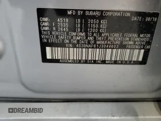 2018 Subaru Legacy Premium with VIN 4S3BNAF61J3044603, listed as a Copart auction lot 63471505 with 67,582 mi miles and Salvage title. Bid and sale history available at DreamBid. Image 12.
