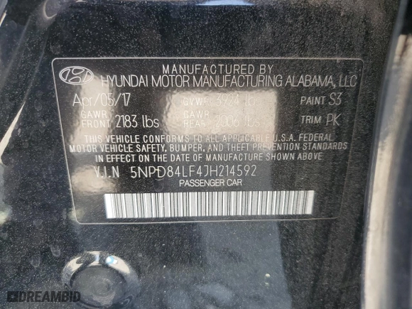 2018 Hyundai Elantra Value Edition with VIN 5NPD84LF4JH214592, listed as a Copart auction lot 50581525 with 65,511 mi miles and Salvage Title. Bid and sale history available at carsss.com. Image 12.
