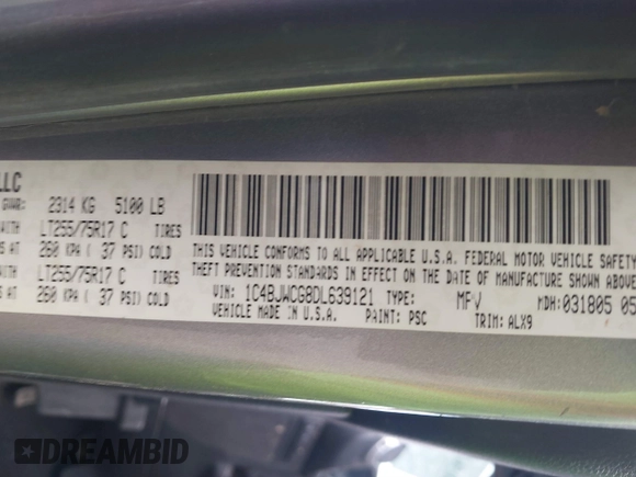 2013 Jeep Wrangler Rubicon 10th Anniversary with VIN 1C4BJWCG8DL639121, listed as a IAAI auction lot 40561773 with 56,023 mi miles and . Bid and sale history available at DreamBid. Image 9.