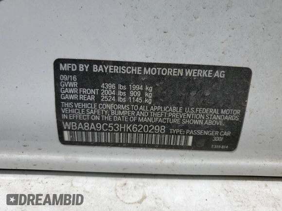 2017 BMW 3 Series 320i z VIN WBA8A9C53HK620298, wystawiony jako Copart lot #58196815 z przebiegiem 101 971 mil mil oraz Szkoda całkowita • Salvage title. Historia ofert i sprzedaży dostępna na DreamBid. Obrazek 12.