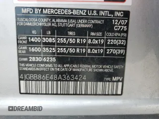 2008 Mercedes-Benz M 350 with VIN 4JGBB86E48A363424, listed as a Copart auction lot 54598235 with 92,316 mi miles and Clean Title. Bid and sale history available at DreamBid. Image 13.