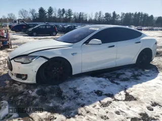 2014 Tesla Model S P85D with VIN 5YJSA1H20EFP64800, listed as a Copart auction lot 89377605 with 66,609 mi miles and Salvage Title. Bid and sale history available at DreamBid. Image 1.