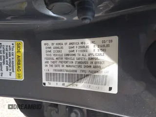 2009 Acura TL Technology z VIN 19UUA86579A024594, wystawiony jako IAAI lot #42466764 z przebiegiem Nie podano mil oraz . Historia ofert i sprzedaży dostępna na DreamBid. Obrazek 9.