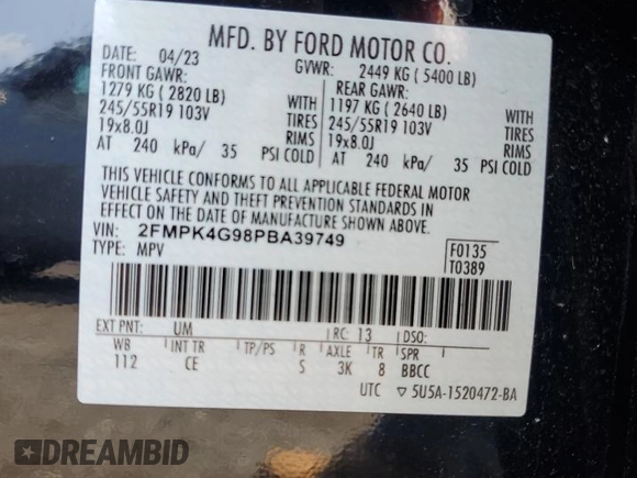 2023 Ford Edge SE z VIN 2FMPK4G98PBA39749, wystawiony jako Copart lot #60462255 z przebiegiem 17 116 mil mil oraz Szkoda całkowita • Salvage title. Historia ofert i sprzedaży dostępna na DreamBid. Obrazek 13.
