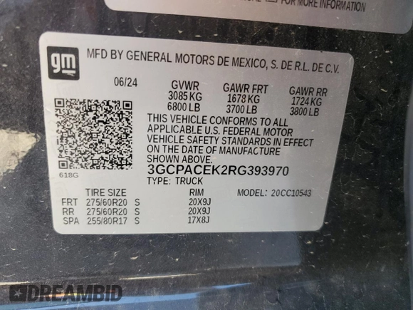 2024 Chevrolet Silverado 1500 LT with VIN 3GCPACEK2RG393970, listed as a Copart auction lot 68469884 with Not Provided miles and Salvage Title. Bid and sale history available at DreamBid. Image 14.