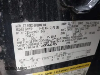 2019 Ford Expedition Platinum with VIN 1FMJU1LT3KEA23522, listed as a IAAI auction lot 42149429 with 113,766 mi miles and . Bid and sale history available at DreamBid. Image 9.