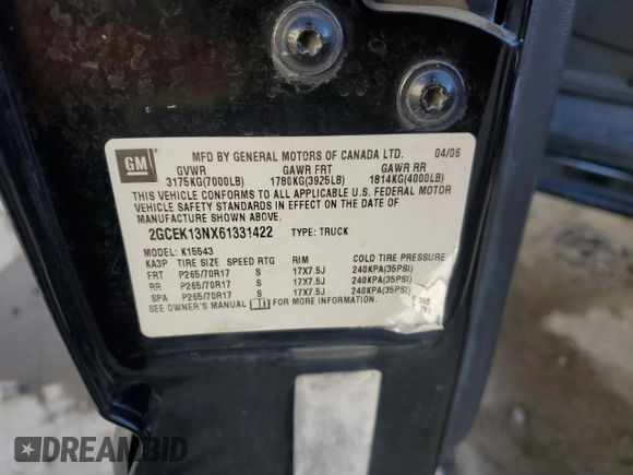 2006 Chevrolet Silverado 1500 LT1 with VIN 2GCEK13NX61331422, listed as a Copart auction lot 44469515 with 251,059 mi miles and Salvage Title. Bid and sale history available at DreamBid. Image 12.