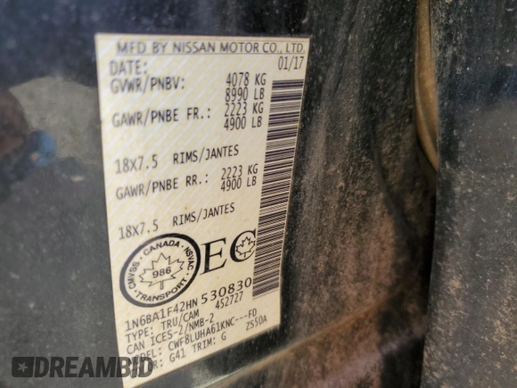2017 Nissan Titan Pro-4X z VIN 1N6BA1F42HN530830, wystawiony jako Copart lot #63860384 z przebiegiem 317 812 mil mil oraz Szkoda całkowita • Salvage title. Historia ofert i sprzedaży dostępna na DreamBid. Obrazek 12.