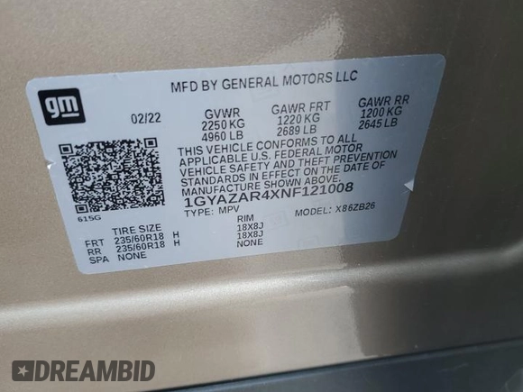 2022 Cadillac XT4 FWD Luxury with VIN 1GYAZAR4XNF121008, listed as a Copart auction lot 77599974 with 29,141 mi miles and Salvage title. Bid and sale history available at DreamBid. Image 14.
