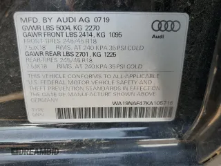 2019 Audi allroad Prestige with VIN WA19NAF47KA105716, listed as a Copart auction lot 50853093 with 50,806 mi miles. Bid and sale history available at carsss.com. Image 13.