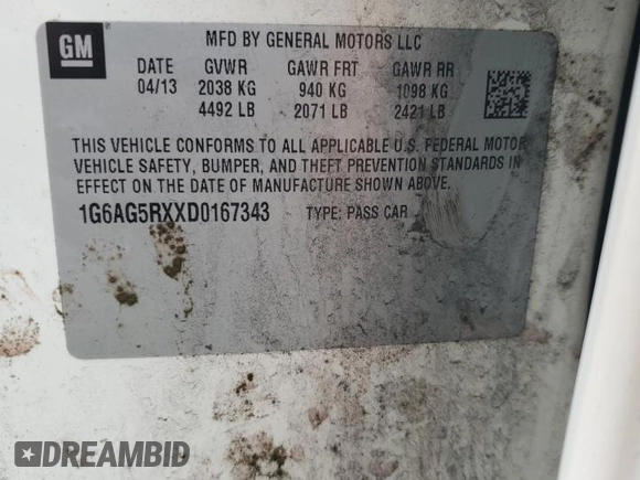 2013 Cadillac ATS z VIN 1G6AG5RXXD0167343, wystawiony jako Copart lot #56161015 z przebiegiem 155 253 mil mil oraz Szkoda całkowita • Salvage title. Historia ofert i sprzedaży dostępna na DreamBid. Obrazek 12.