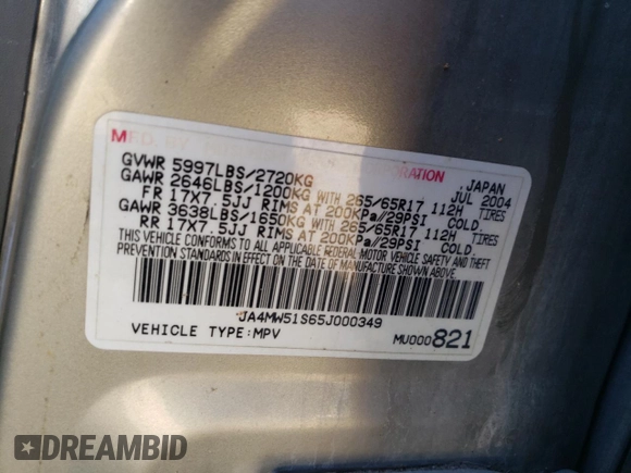 2005 Mitsubishi Montero Limited z VIN JA4MW51S65J000349, wystawiony jako Copart lot #77456554 z przebiegiem 173 334 mil mil oraz Szkoda całkowita • Salvage title. Historia ofert i sprzedaży dostępna na DreamBid. Obrazek 15.