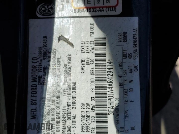 2010 Ford Fusion SEL with VIN 3FAHP0JA4AR429414, listed as a Copart auction lot 49028735 with 149,719 mi miles and Clean Title. Bid and sale history available at carsss.com. Image 12.