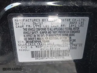 2017 Nissan Sentra SV with VIN 3N1AB7AP4HL705498, listed as a IAAI auction lot 41748010 with 120,126 mi miles. Bid and sale history available at carsss.com. Image 9.