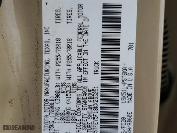 2019 Toyota Tundra 2WD SR5 with VIN 5TFEY5F18KX253251, listed as a Copart auction lot 45225425 with 72,759 mi miles and Salvage Title. Bid and sale history available at carsss.com. Image 12.
