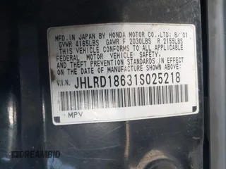 2001 Honda CR-V EX z VIN JHLRD18631S025218, wystawiony jako IAAI lot #42195276 z przebiegiem 269 572 mil mil oraz . Historia ofert i sprzedaży dostępna na DreamBid. Obrazek 9.