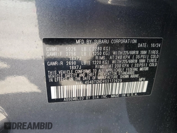 2025 Subaru Outback Limited XT with VIN 4S4BTGND4S3172629, listed as a Copart auction lot 52444985 with 3,577 mi miles and Salvage Title. Bid and sale history available at carsss.com. Image 13.