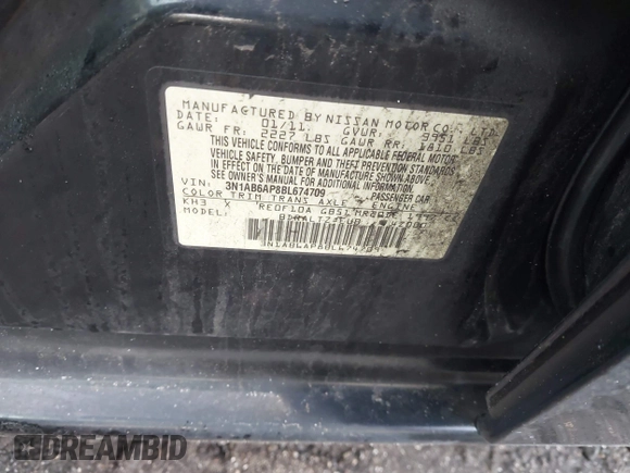 2011 Nissan Sentra SR with VIN 3N1AB6AP8BL674709, listed as a IAAI auction lot 41872041 with Not Provided miles and . Bid and sale history available at DreamBid. Image 9.
