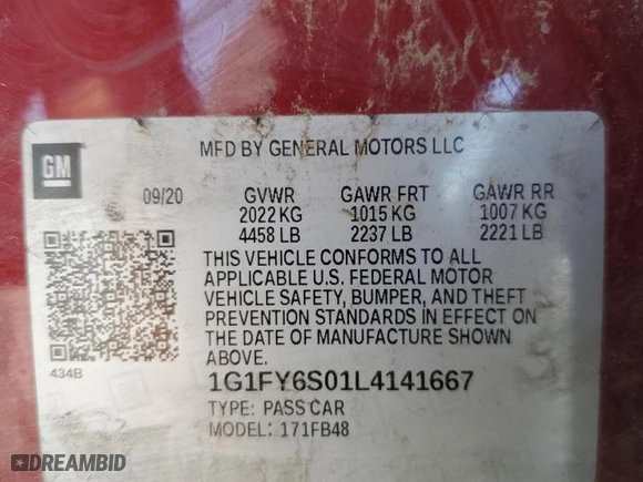 2020 Chevrolet Bolt EV LT with VIN 1G1FY6S01L4141667, listed as a Copart auction lot 52254265 with 100,148 mi miles and Clean Title. Bid and sale history available at carsss.com. Image 13.