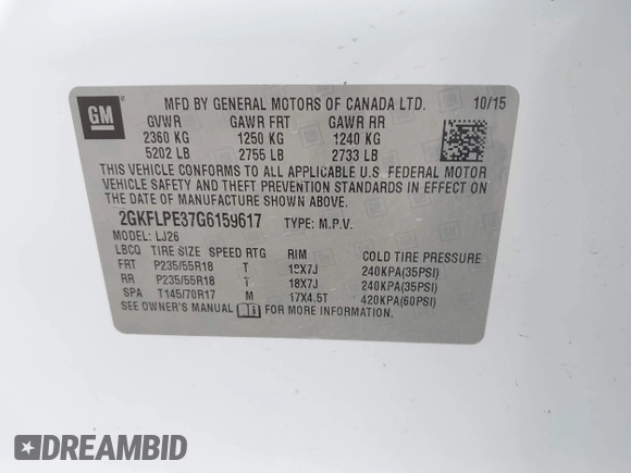2016 GMC Terrain SLT z VIN 2GKFLPE37G6159617, wystawiony jako IAAI lot #42277132 z przebiegiem 128 987 mil mil oraz . Historia ofert i sprzedaży dostępna na DreamBid. Obrazek 9.