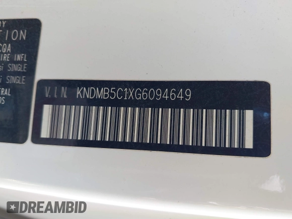 2016 Kia Sedona LX with VIN KNDMB5C1XG6094649, listed as a IAAI auction lot 41883433 with 120,038 mi miles. Bid and sale history available at carsss.com. Image 9.