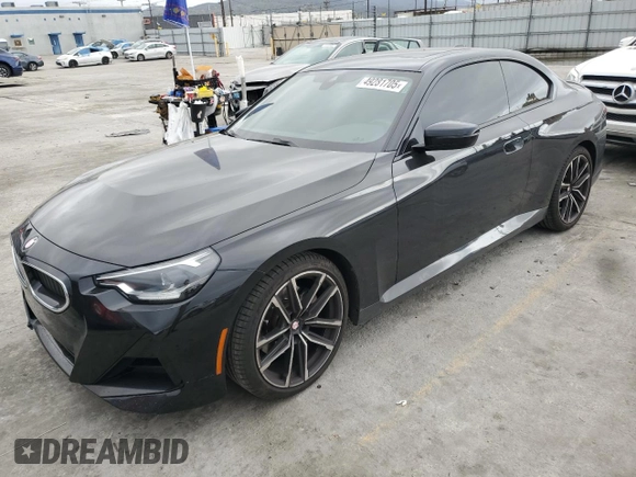 2022 BMW 2 Series 230i with VIN 3MW23CM02N8C63743, listed as a Copart auction lot 49281705 with 24,043 mi miles and Salvage Title. Bid and sale history available at carsss.com. Image 1.