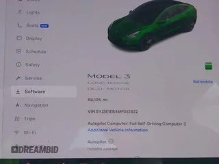 2021 Tesla Model 3 Long Range with VIN 5YJ3E1EB4MF012822, listed as a IAAI auction lot 41918721 with 69,105 mi miles. Bid and sale history available at carsss.com. Image 15.