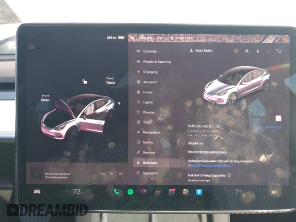 2021 Tesla Model 3 Long Range with VIN 5YJ3E1EB6MF053940, listed as a IAAI auction lot 41344978 with 38,544 mi miles and . Bid and sale history available at DreamBid. Image 18.