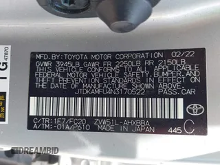 2022 Toyota Prius L Eco with VIN JTDKAMFU4N3170522, listed as a IAAI auction lot 42351817 with 90,561 mi miles and . Bid and sale history available at DreamBid. Image 9.