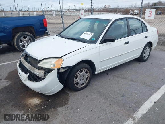 2001 Honda Civic LX with VIN 2HGES15591H558373, listed as a IAAI auction lot 41478863 with 167,121 mi miles. Bid and sale history available at carsss.com. Image 2.